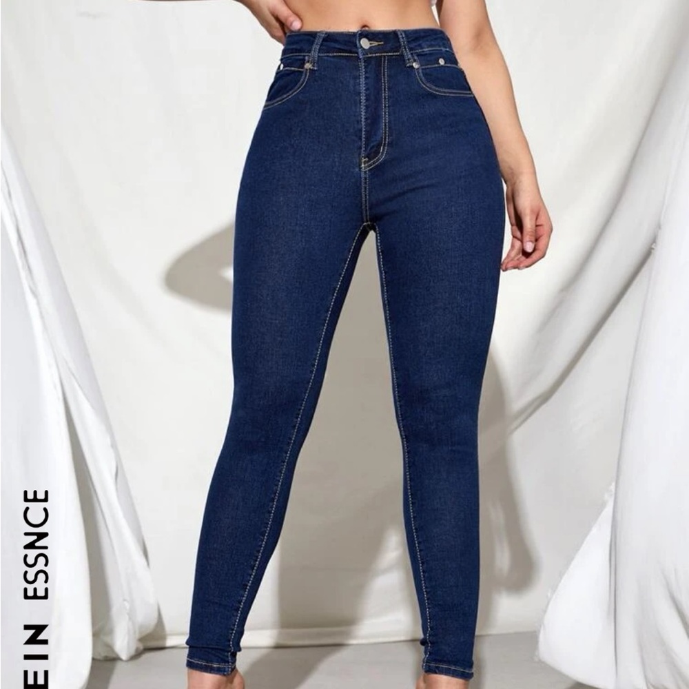 SHEIN Essence High Waisted Jeans Zip Up Skinny Jeans